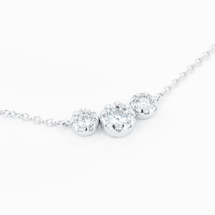 Close up of diamonds on a 14kt hallmark white gold bracelet