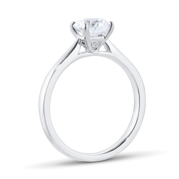 1 carat round lab-grown diamond solitaire ring in 14kt hallmark white gold, featuring a classic four-prong setting in a classic band; sustainable and luxurious engagement jewelry.