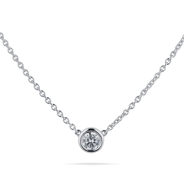 1 ct round lab diamind solitaire pendant in 14kt hallmark white gold chain necklace in bezel setting