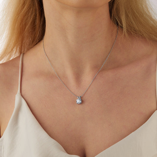 2 carat lab diamind solitaire pendant with a loop on a 14kt white gold chain necklace