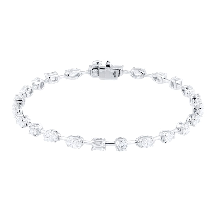5.98 carat of mixed shape lab diamond tennis bracelet in 14kt hallmark white gold.