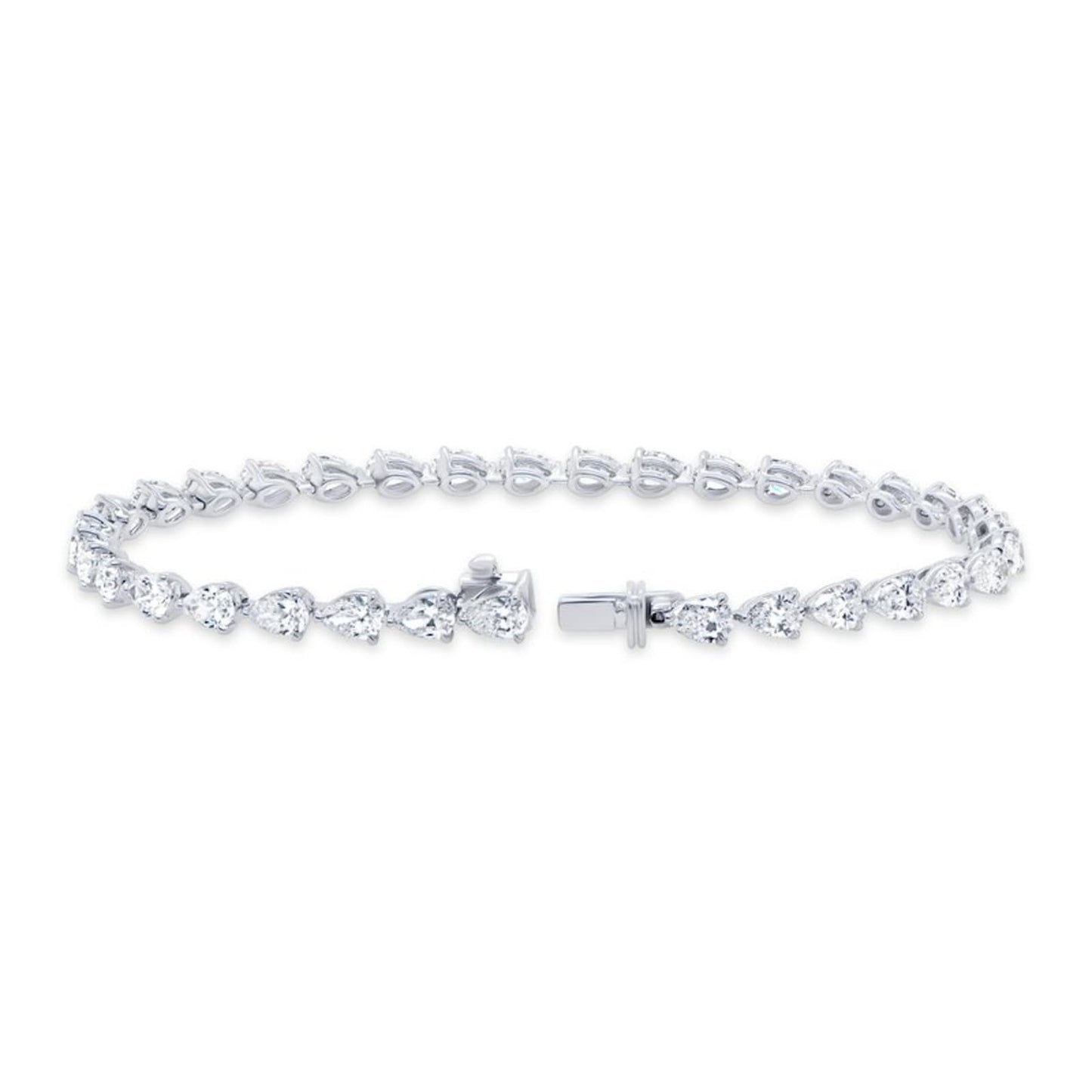 6.5 carat pear shape diamond tennis bracelet in 14kt hallmark white gold with clasp closure