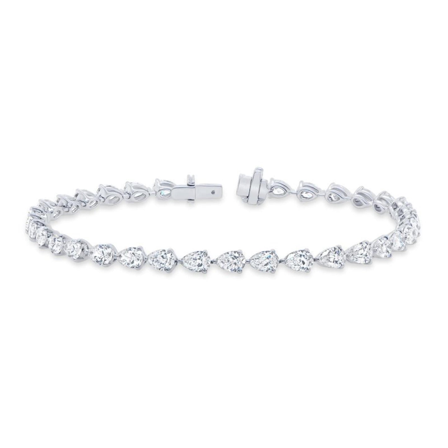 6.5 carat pear shape lab diamond tennis bracelet made in 14kt hallmark white gold with clasp closure