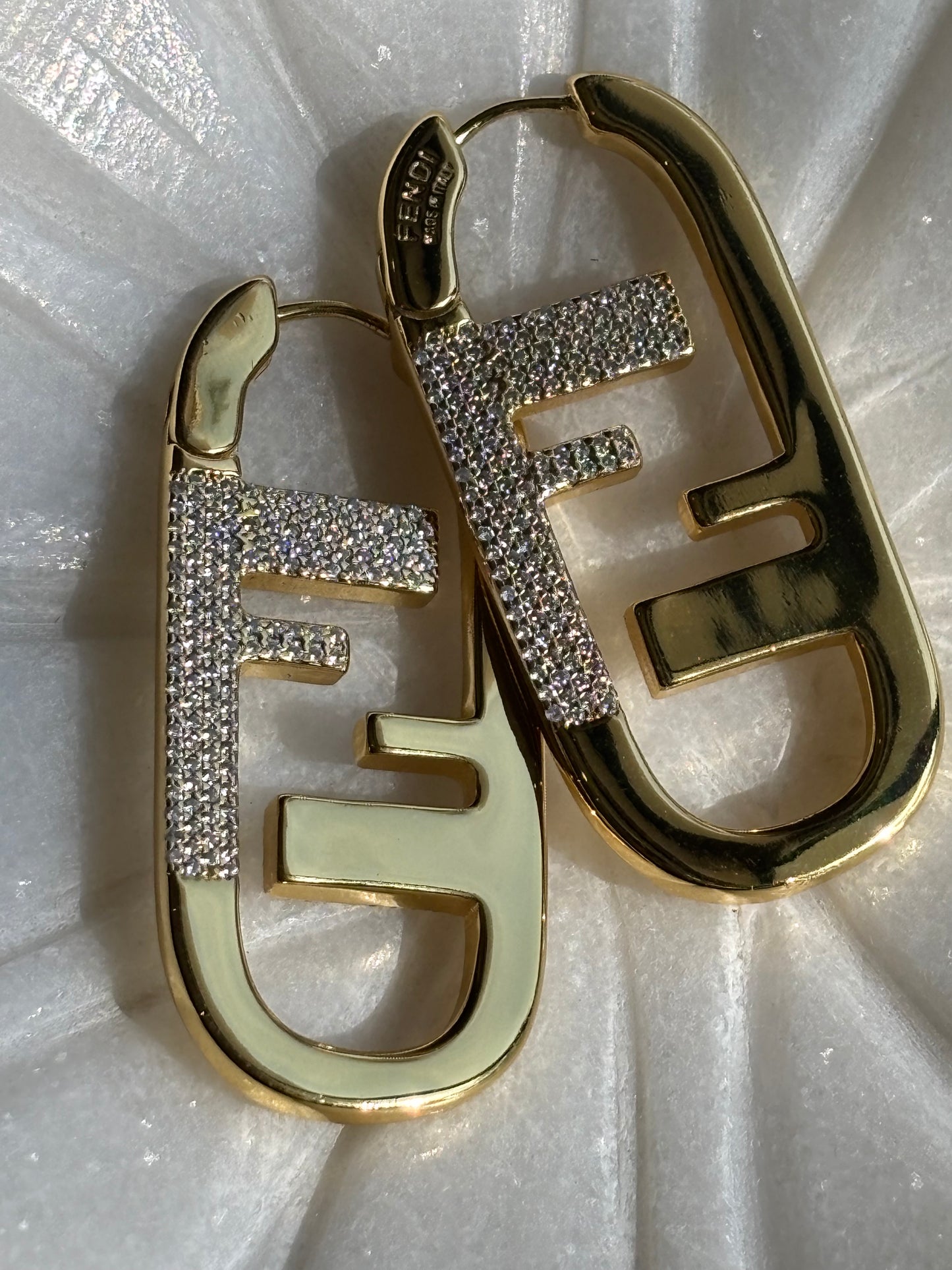 F initial hoop earrings made in Sterling silver with gold plating