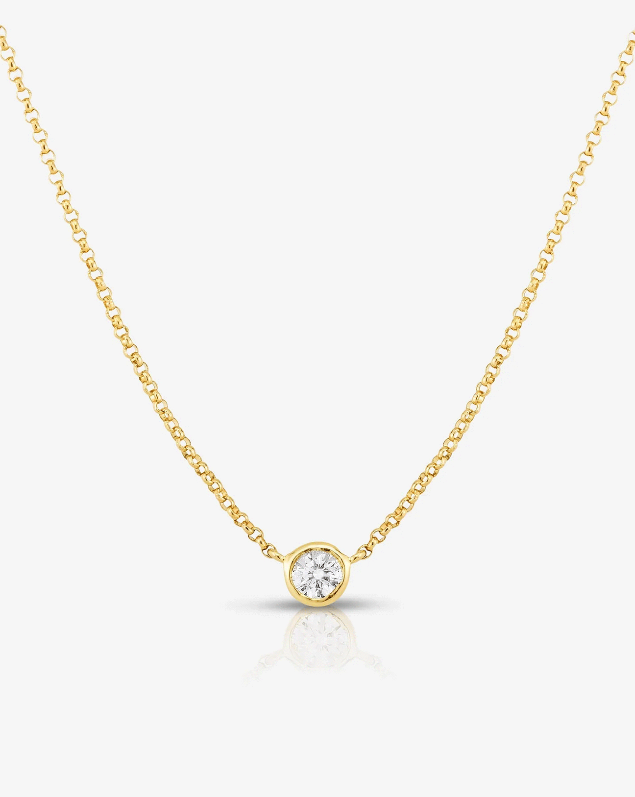 Half carat, diamond pendants in round, emerald, pear and heart shape, in a dainty, nine carat hallmark, yellow gold chain