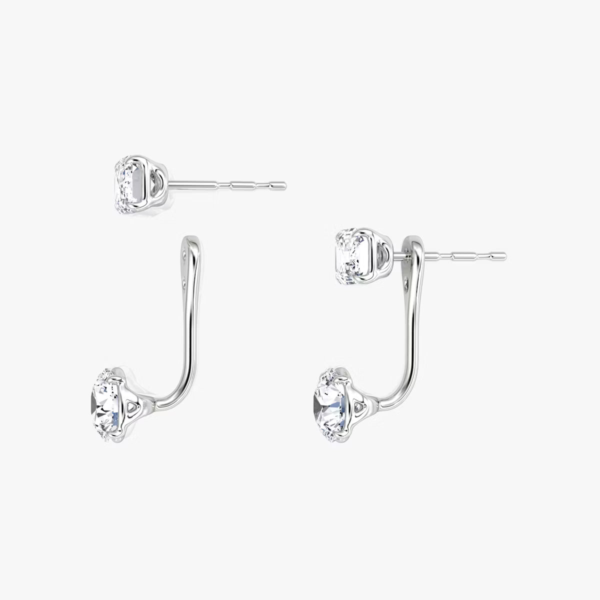 Side view of diamond earrings in mixed shapes set in white gold