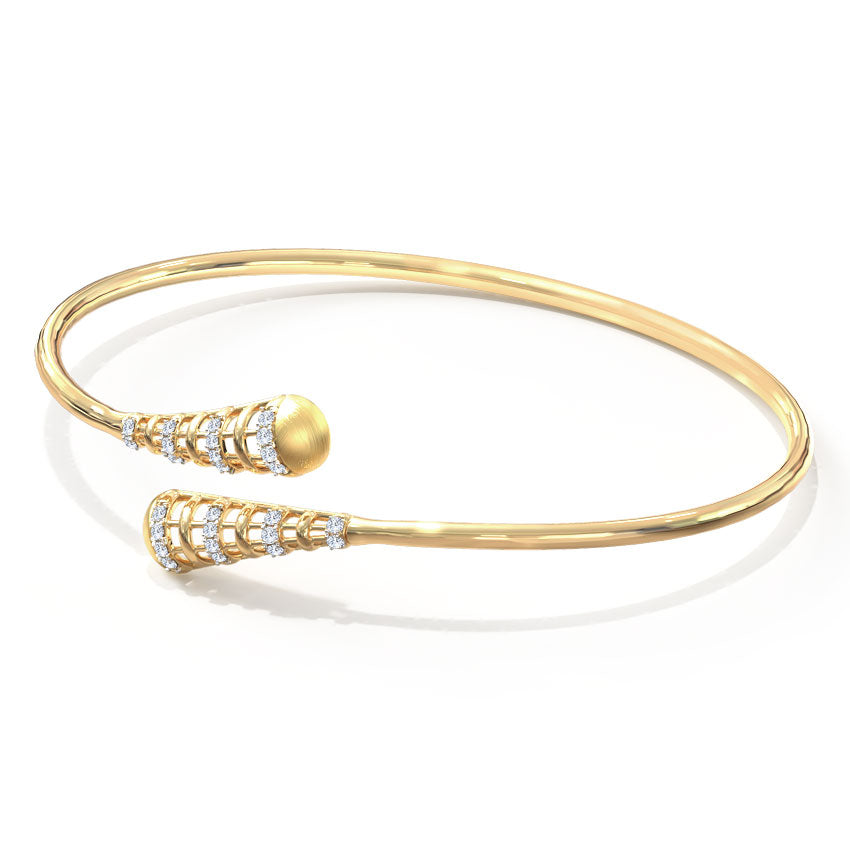 A 14kt hallmark yellow gold claw bangle bracelet with lab diamonds