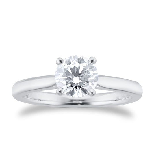 Elegant 1 carat lab diamond solitaire ring in 14kt hallmark white gold band set with 4 prongs. A sustainable and luxurious fine jewellery piece. 
