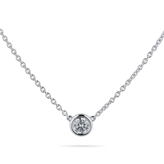 1 ct round lab diamind solitaire pendant in 14kt hallmark white gold chain necklace in bezel setting