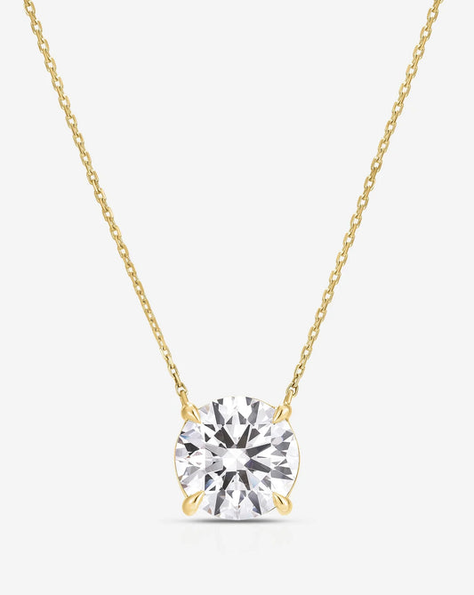 1 carat round lab-grown diamond pendant on a 14kt yellow gold chain. Minimalist solitaire setting, ideal for sustainable, ethical everyday luxury.