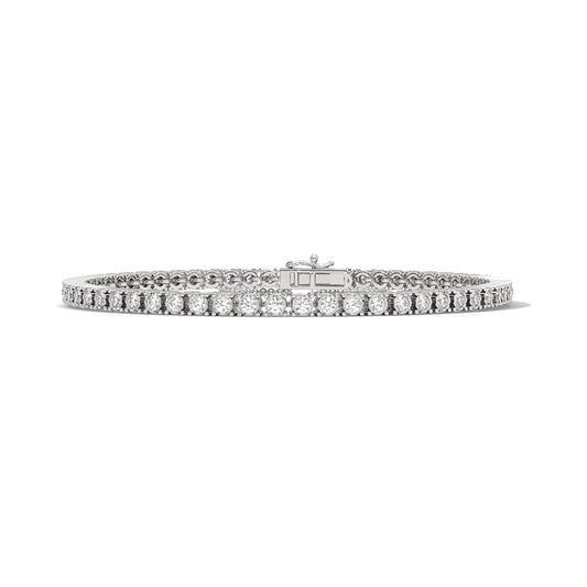 6.24 carat linear round shape lab diamond tennis bracelet set in 14kt hallmark white gold.