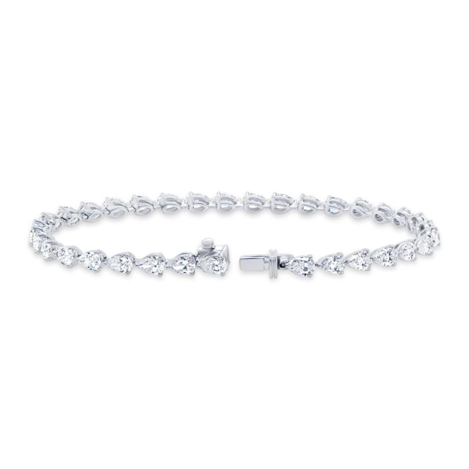 6.5 carat pear shape diamond tennis bracelet in 14kt hallmark white gold with clasp closure