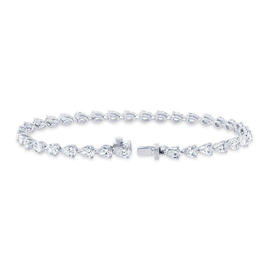 6.5 carat pear shape diamond tennis bracelet in 14kt hallmark white gold with clasp closure