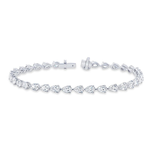 6.5 carat pear shape lab diamond tennis bracelet made in 14kt hallmark white gold with clasp closure