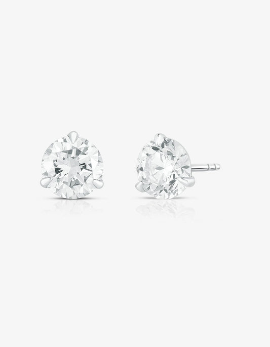 8ct pair round diamond solitaire stud earrings set in 14kt hallmark white gold