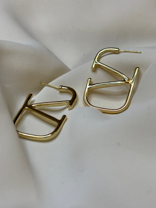 V logo Sterling silver gold plated hoops