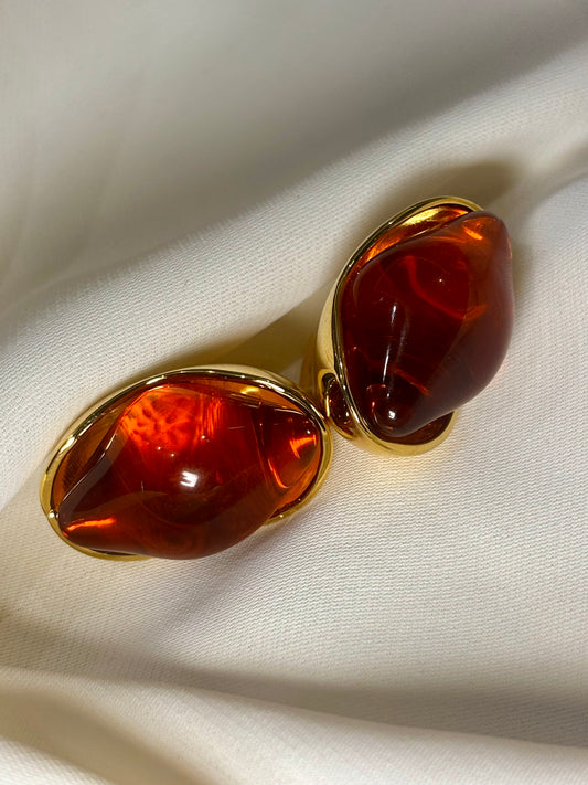 Amber resin drop earrings made in 92.5 Sterling silver with 18kt gold plating. Anti tarnish and waterproof