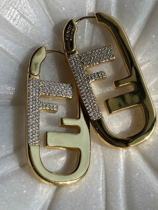 F initial hoop earrings made in Sterling silver with gold plating