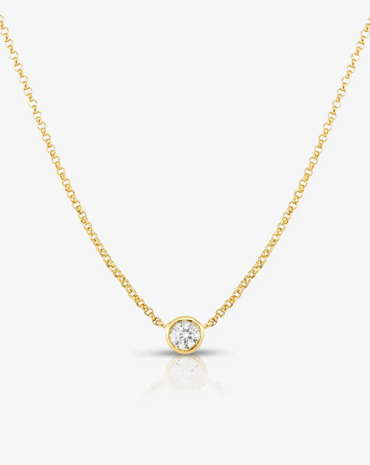 Half carat, diamond pendants in round, emerald, pear and heart shape, in a dainty, nine carat hallmark, yellow gold chain