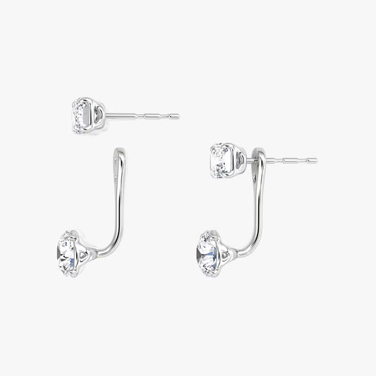 Side view of diamond earrings in mixed shapes set in white gold