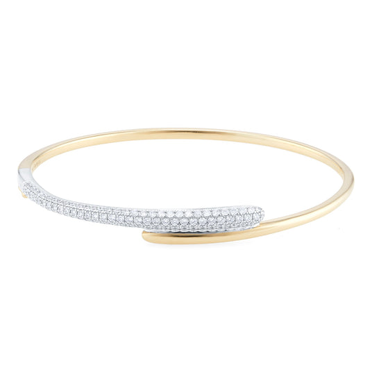 Half and half pavé lab diamond and 14kt hallmark yellow gold bangle