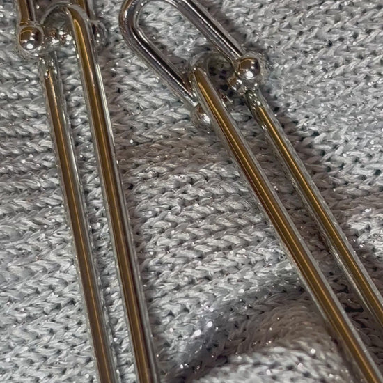 Double U shape earrings made in 92.5 Sterling silver with rhodium plating. Anti tarnish and waterproof