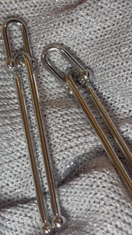 Double U shape earrings made in 92.5 Sterling silver with rhodium plating. Anti tarnish and waterproof